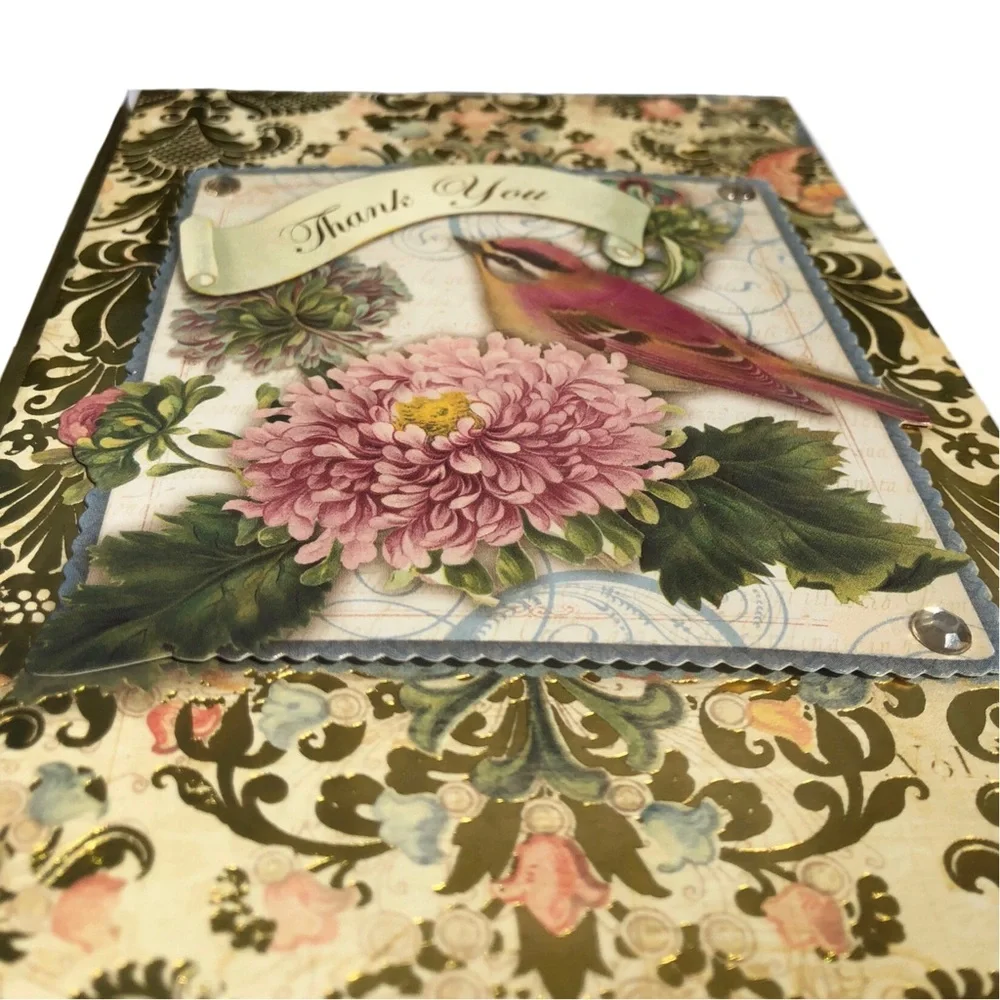 Punch Studio Aviary Floral Thank You Embellished 3D Single (1) Card + Env + Seal
